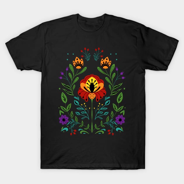 Bold Floral Folkart T-Shirt by aliwishes
